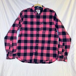 Hollister Epic Flex Stretch Long Slv Plaid Button Up XL Pink Navy Valentines Day